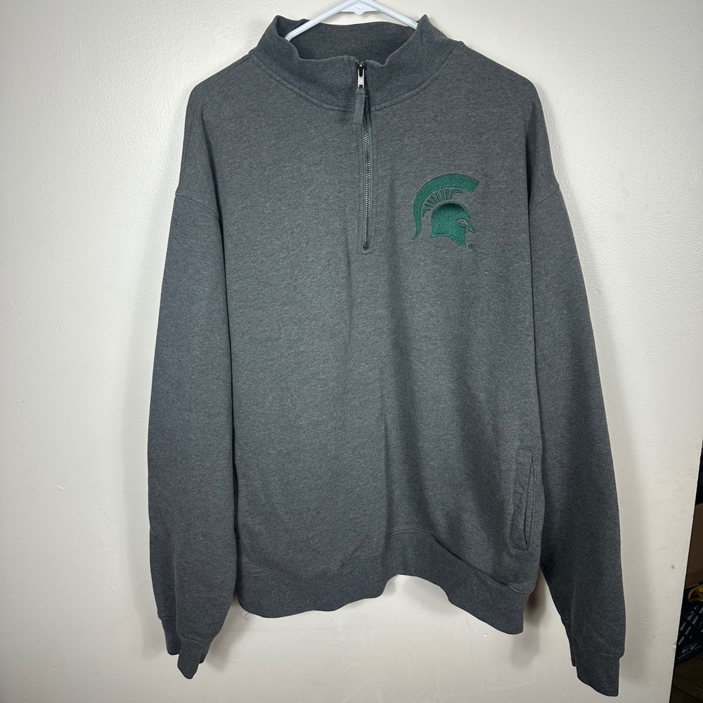 Stadium Athletics Quarter Zip Mens XXL Gray Michigan‎ State Spartans NCAA Fleece